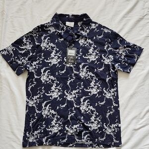 Elegant Navy Floral Men's Knit Polo Shirt